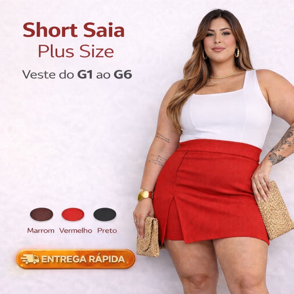 Short Saia Feminino Plus Size Anarruga Premium, Veste do GG ao G6 (ZERO TRÂNSPARÊNCIA)