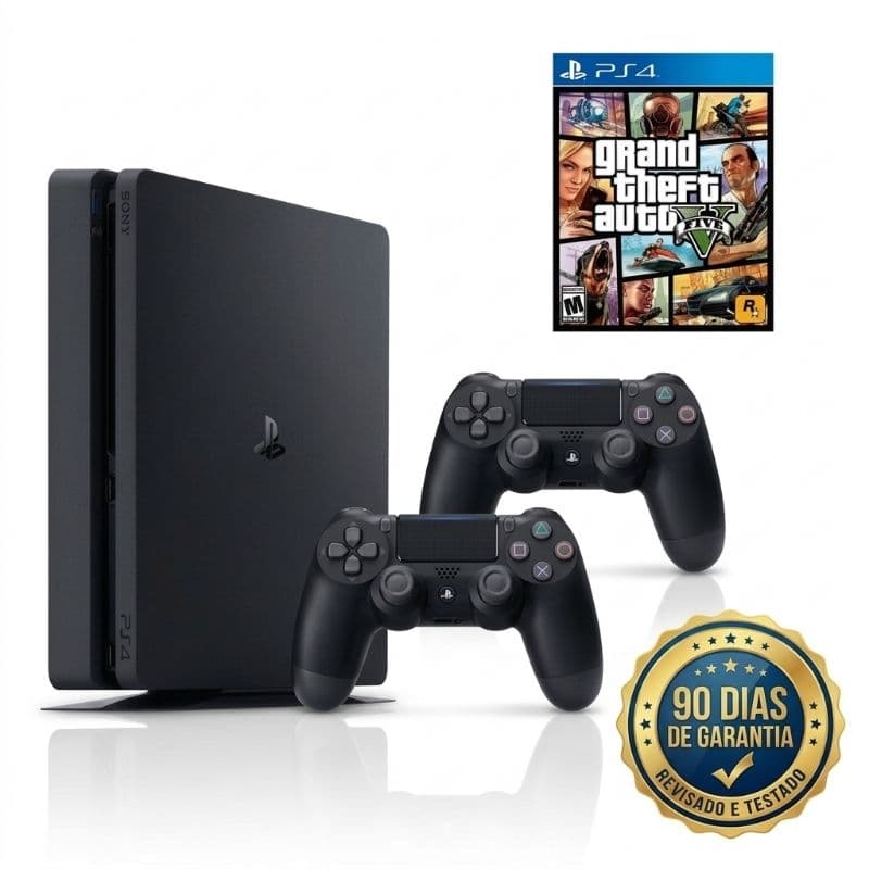 Ps4 Slim 500/1TB 13.04 + 2 Controles + 1 Jogo + Revisado | Envio Hoje