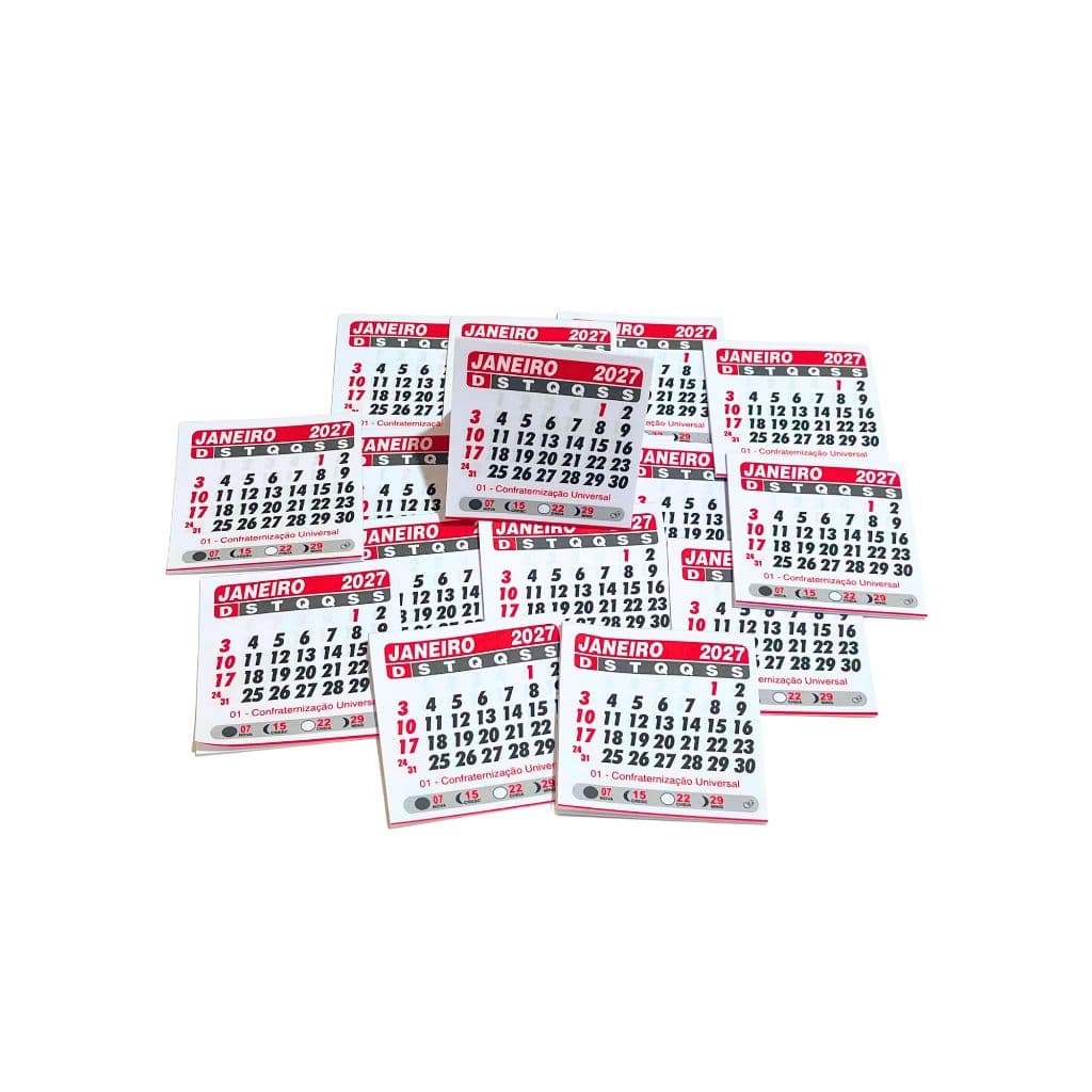 250 Mini Calendário Destacado 2027 Para Imã De Geladeira 5x5 Cm