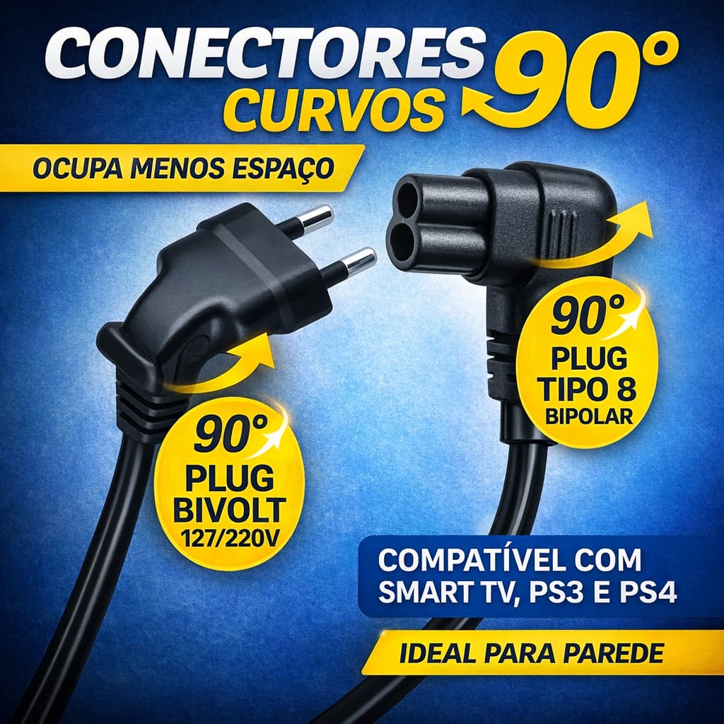 Cabo De Força Bipolar Alimentação Smart Tv Samsung 90 Graus