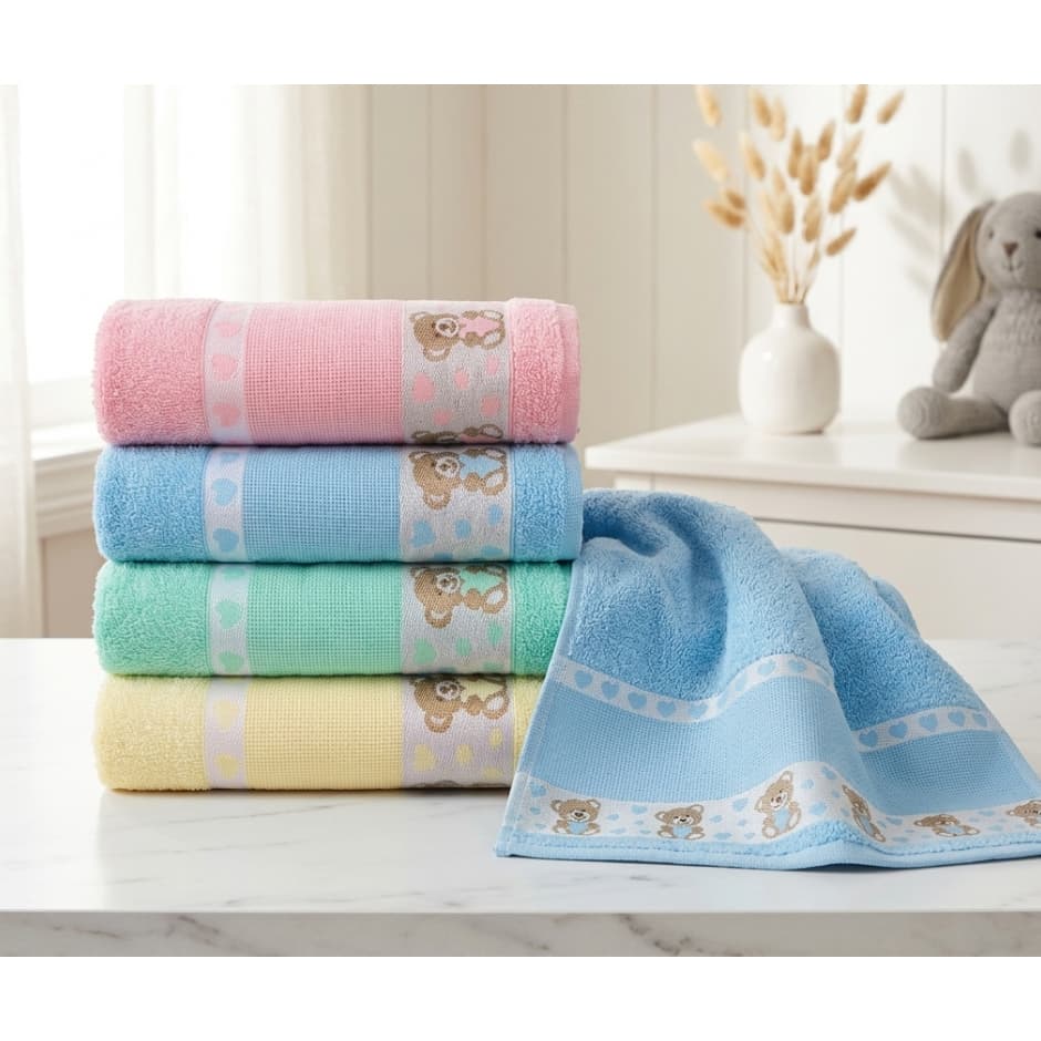 Toalha De Banho Infantil Kids Macia Ponto Cruz Barras Com Desenhos Bordados 75x1.10m