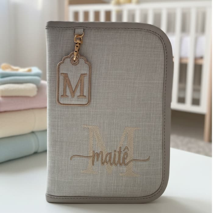 Capa Caderneta Vacina Personalizada Com Nome Porta Documentos Linho Luxo