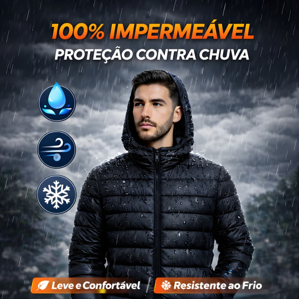 Jaqueta Bobojaco Impermeável Puffer com Capuz Removível e Bolsos Internos Frio Moto Inverno