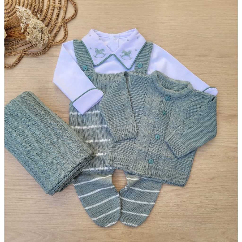 Conjunto trico 3 peças Saida De Maternidade  Estilo Jardineira Basico Casual