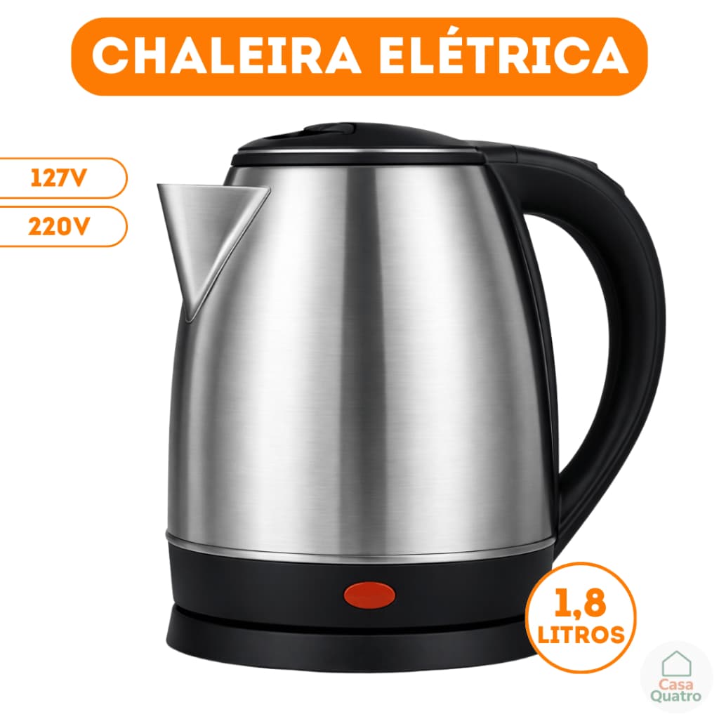Chaleira Elétrica Premium Aço Inox Desligamento Automático 1,8 Litros 127v/220v