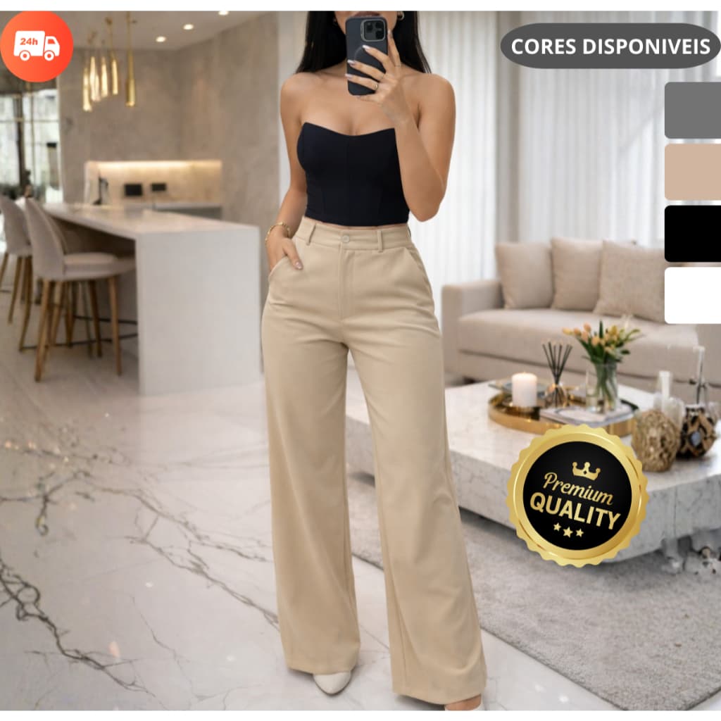 Calça Pantalona Alfaiataria Premium Cintura Alta Com BolsoPROMOÇÃO
