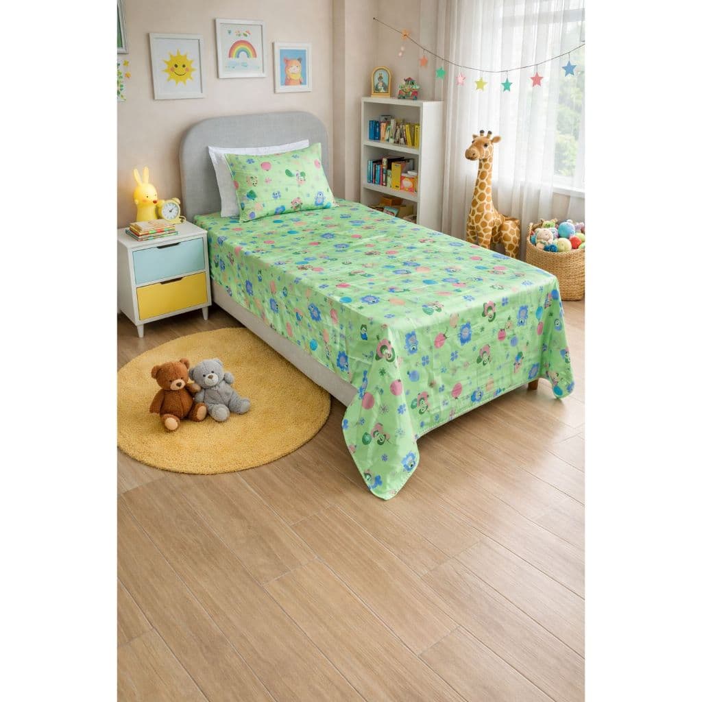 Lençol Infantil Microfibra 2 Peças 1,50m x 2,40m com Fronha – Estampas de Bichinhos e Desenhos