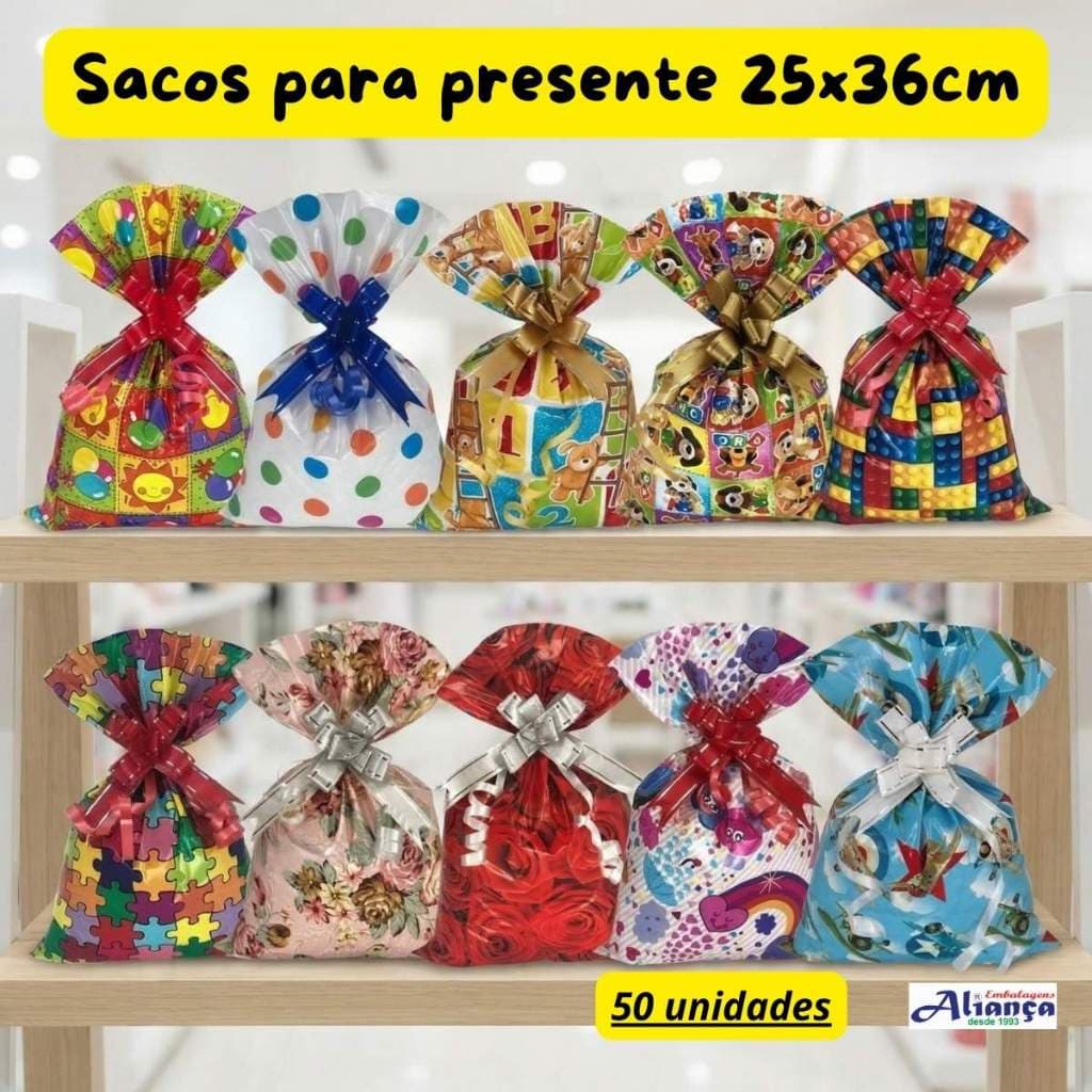 50 Sacos Perola BOPP 25x36cm Embalagem para presente