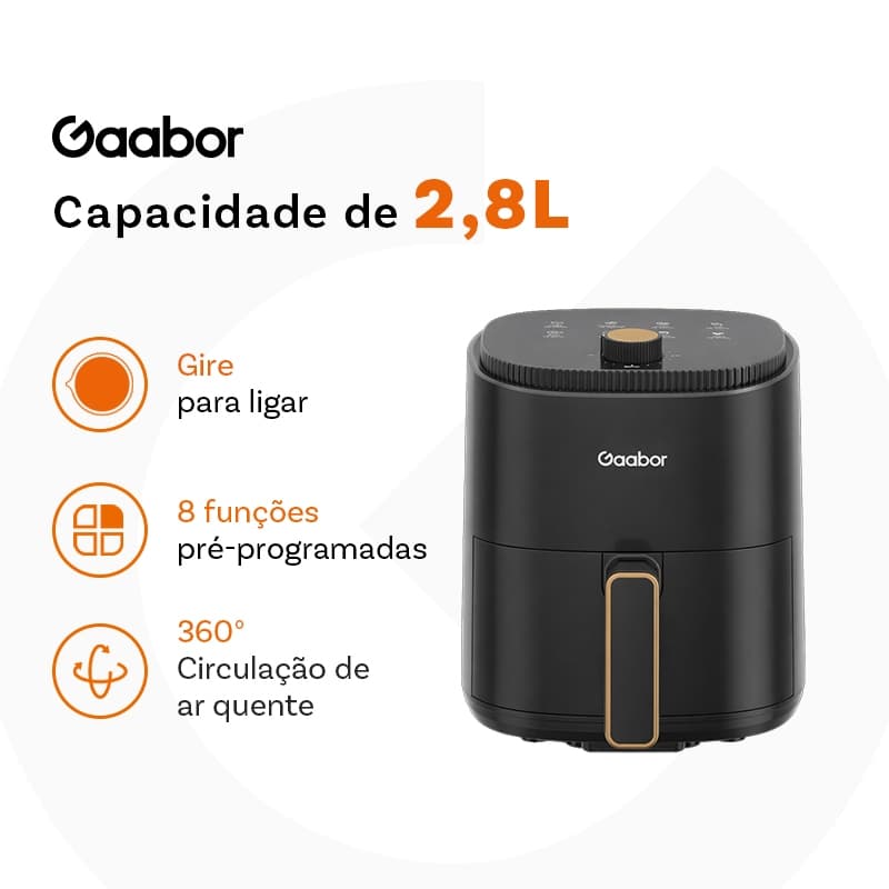 Gaabor 2,8L Air Fryer 360° Ar Quente Timer 60 Min 200°C Antiaderente Sem BPA AF-35M02A-1