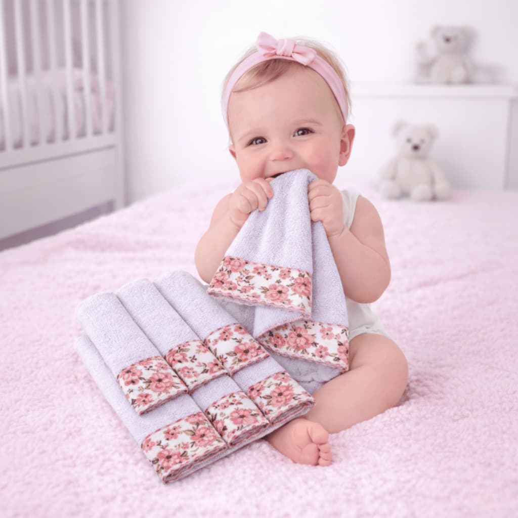 Kit 6 unidades Toalha de Ombro Babete Pano de Boca Paninho com Tecido Estampado 100% Algodão