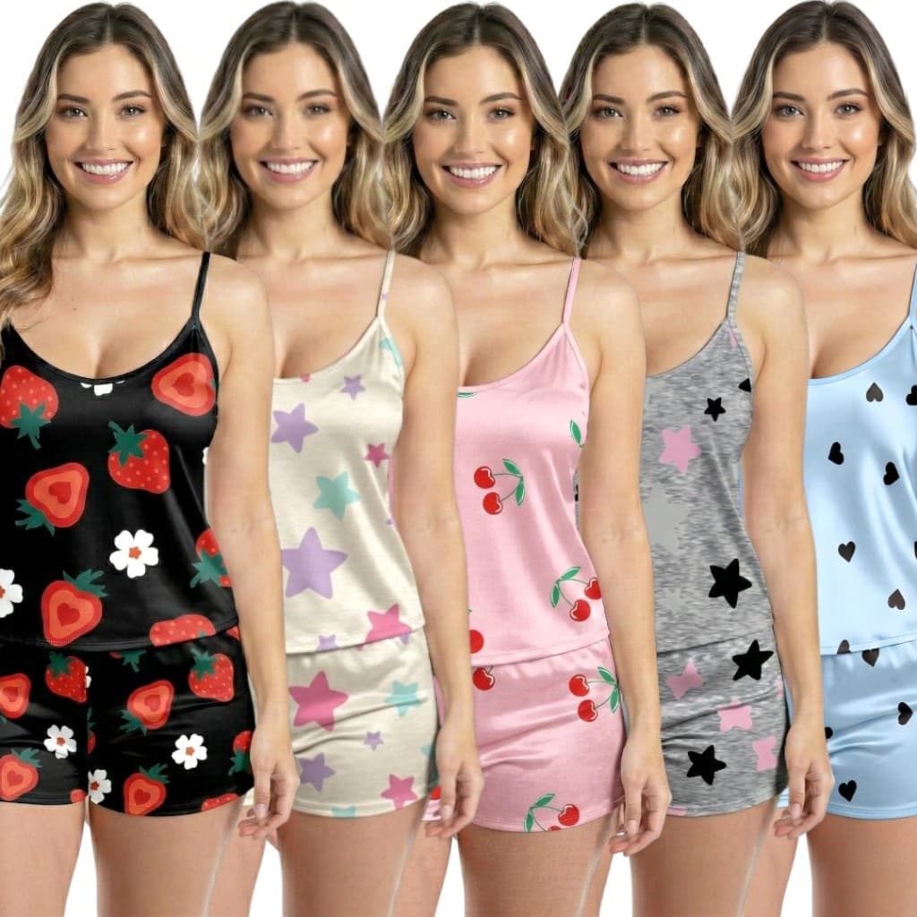 Kit Conjuntos Pijamas Baby Doll Short Doll Feminina Sem Bojo Conjunto Pijama Estampas Variadas