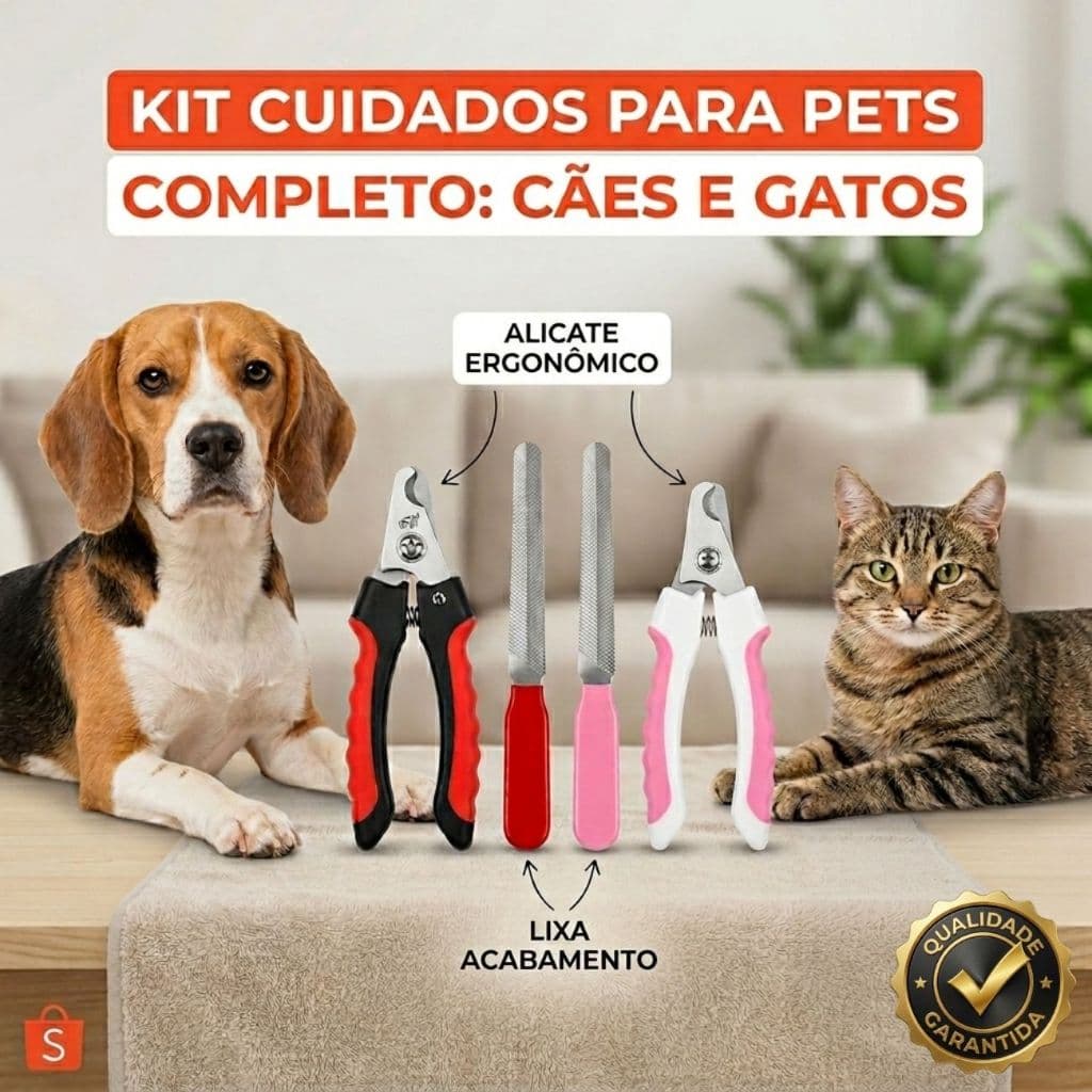 Kit Alicate De Unha Pet Profissional Cães E Gatos + Lixa Cortador Com Trava De Segurança Resistente