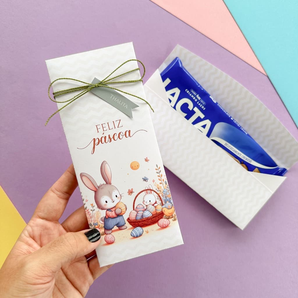 Porta Chocolate em Barra de Páscoa 90g Papelaria 17,9x7,3cm