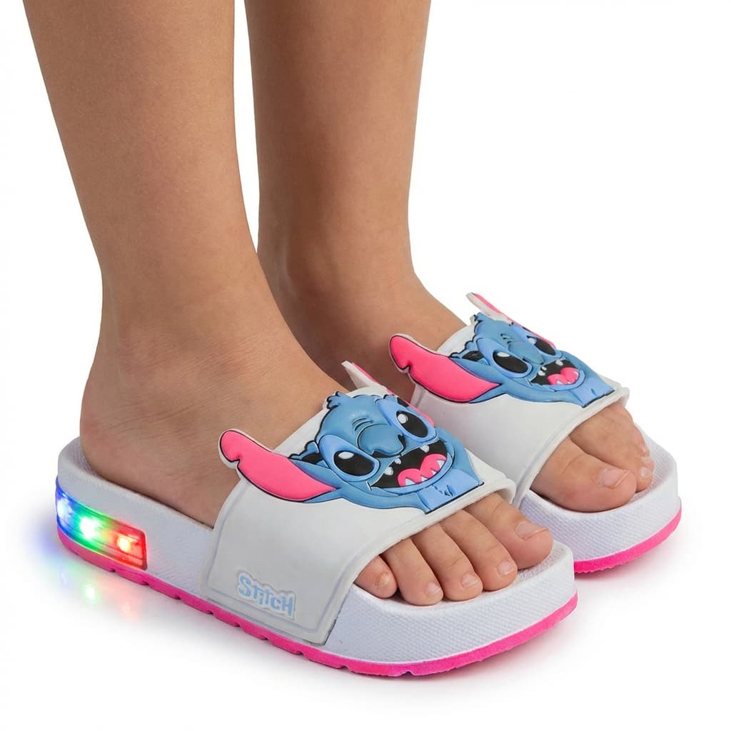 Chinelo Luzinha Stitch Slide Infantil Led | Super Leve, Brilha ao Andar, Confortável Entrega Rápida