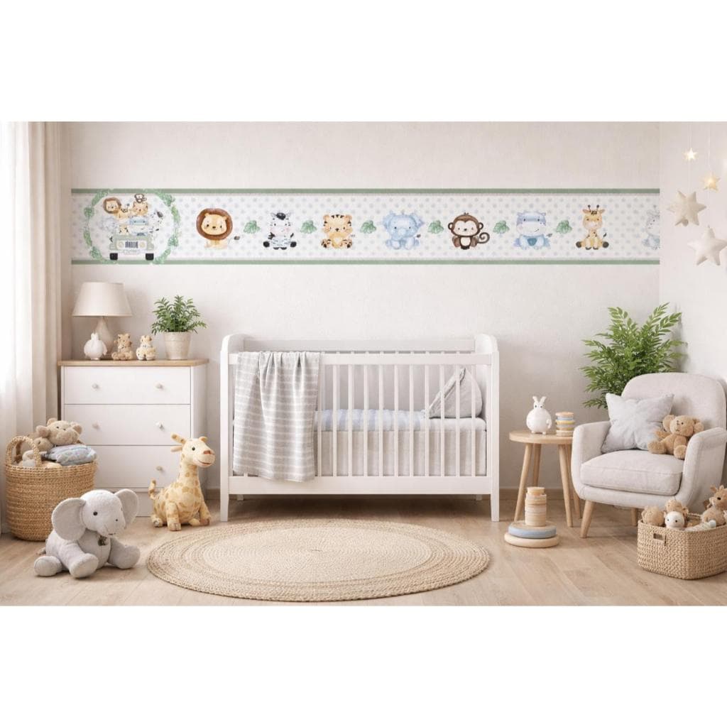 Faixa decorativa parede infantil safari verde
