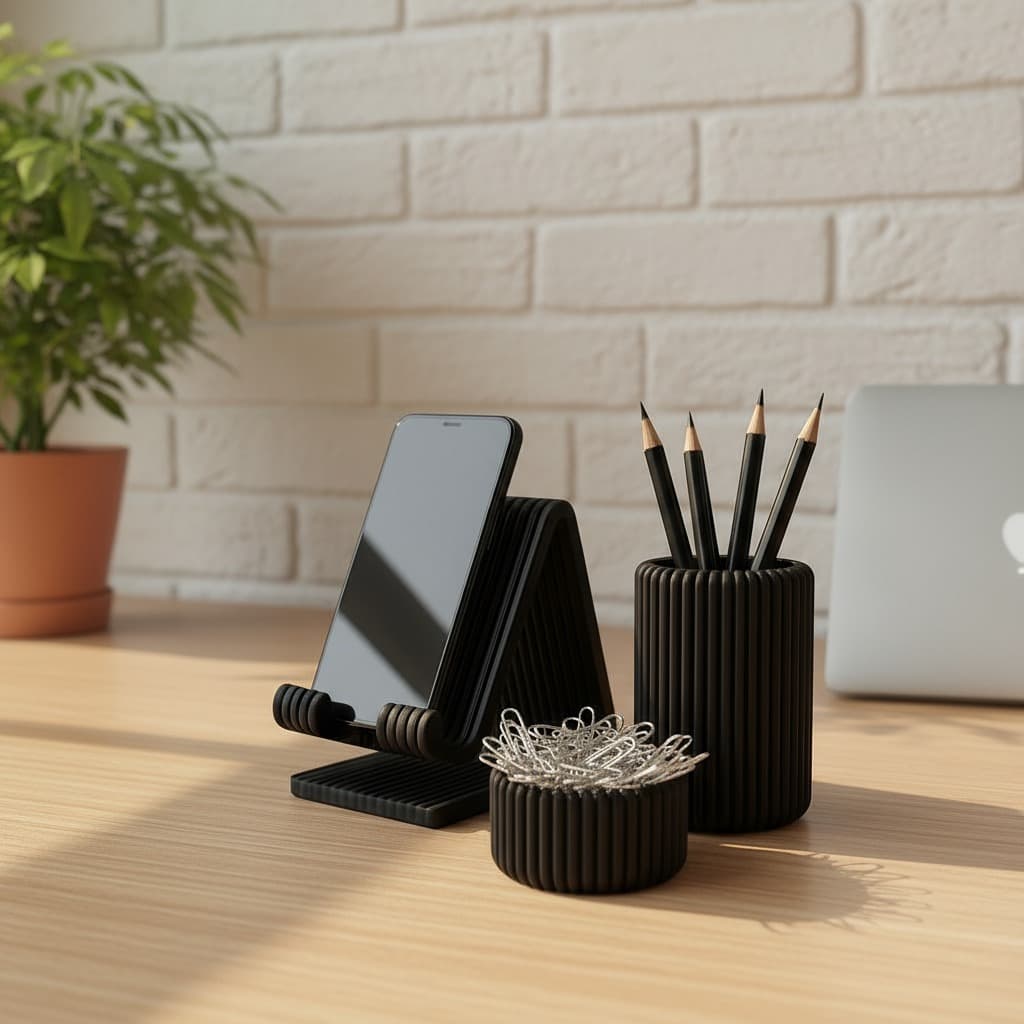 Kit Home Office Organizador Porta Caneta e Clips com Suporte de Celular Compacto