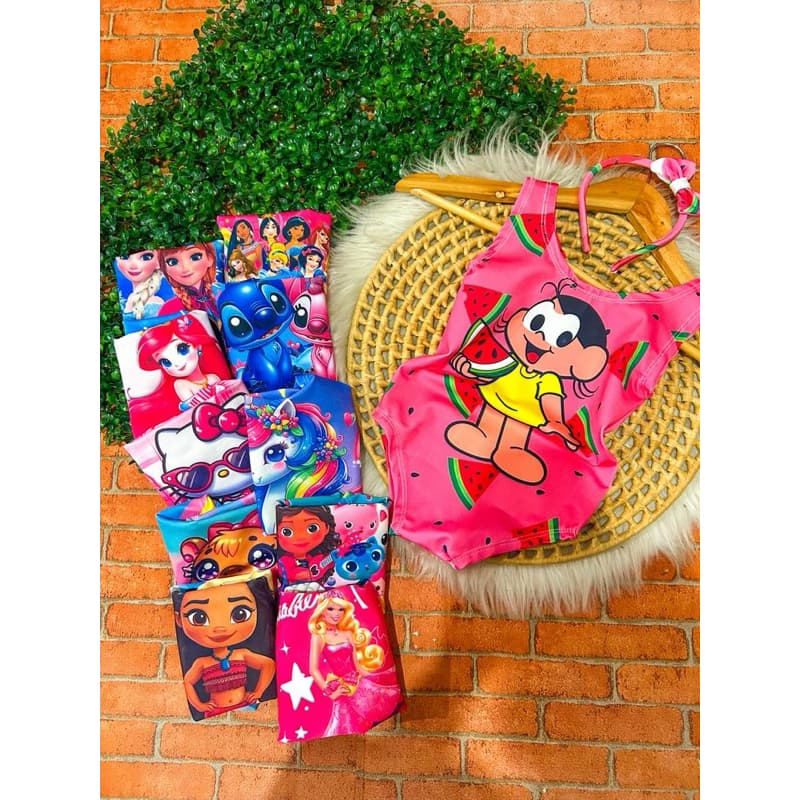 01 ou 02 kits| Borys + tiaras maiô biquini infantil menina personagem suplex 09 meses até 06 anos