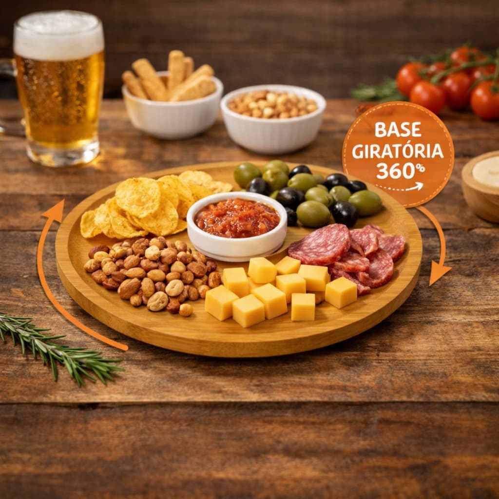 Petisqueira Giratória Redonda Tábua de Frios Decoração MDF 26cm