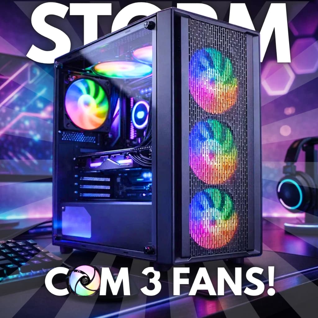 GABINETE com 3 COOLERS RGB ATX Vidro Temperado Painel frontal em malha (mesh) Mid Tower