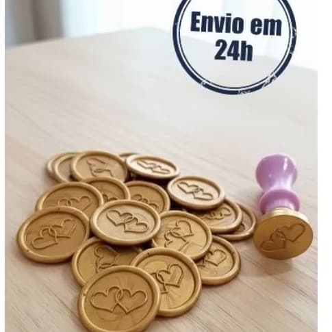 Lacre de Cera Dourado Amor Corações Convite casamento - Promoção envio imediato