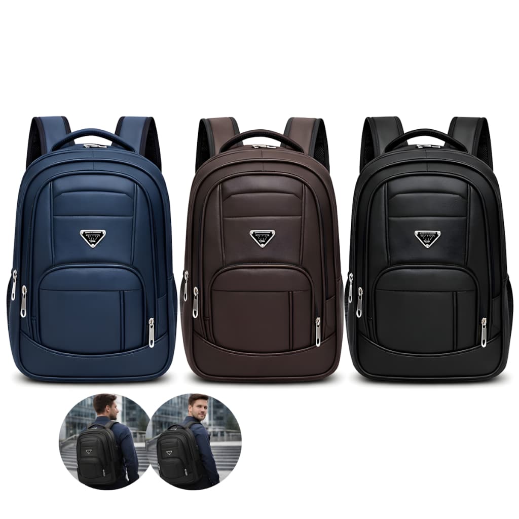 Mochila De Couro Notebook Impermeável Executiva Reforçada Para Viagem Trabalha Cabo Usb Fone