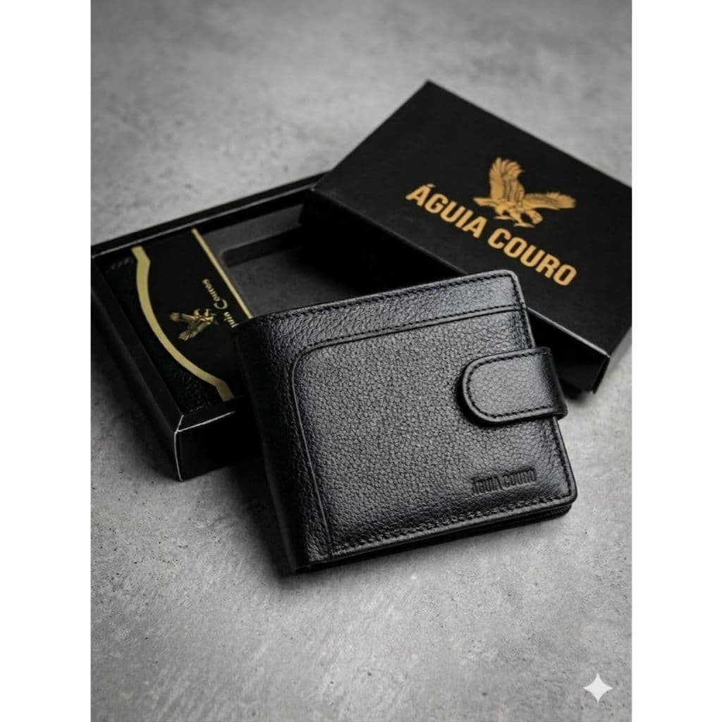 Carteira Masculina Couro Legítimo Premium Com Fecho Botão