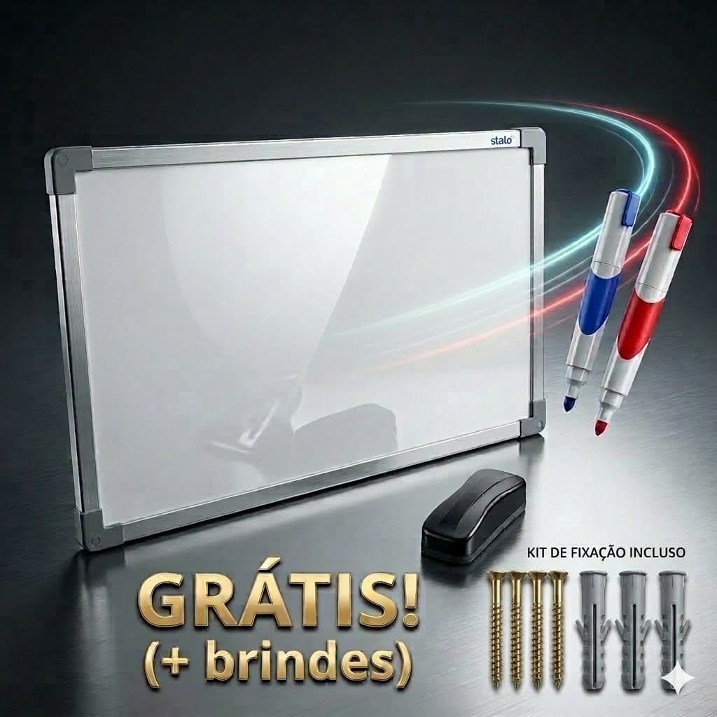 Lousa Quadro Branco Aluminio 90x60 + 4 Canetas + Apagador