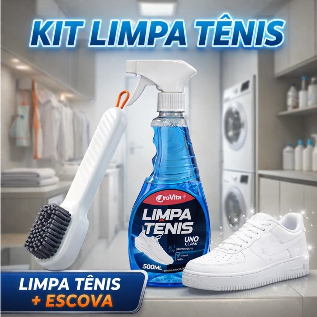 Kit Limpa Tenis Profissional 500ml + Escova Restaurador Instantaneo Limpeza Profunda Remove Manchas