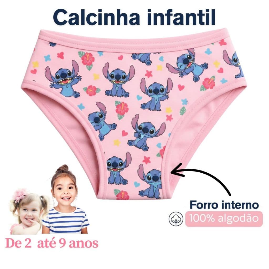 Kit 8 e 6 Calcinhas Tanga Infantil Estampadas Com Viés Colorido Delicada Confortável