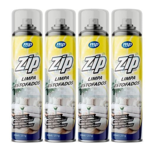 Limpa Estofados Spray Zip Clean 300ml Espuma Mágica Removedor Manchas Gordura a Seco Sofá Carro