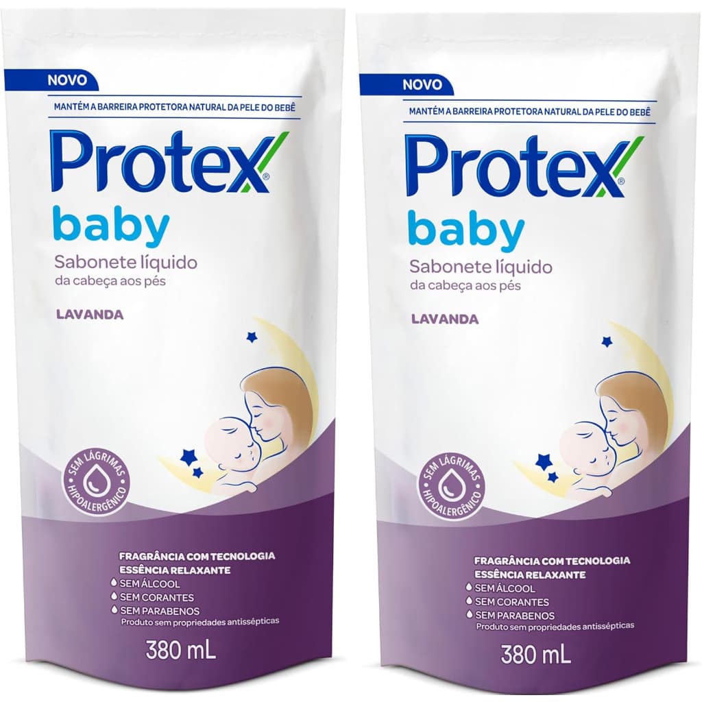 Kit 2 Refis Sabonete Líquido Bebê Protex Baby Delicate Care Lavanda Glicerina Refil 380ml cada