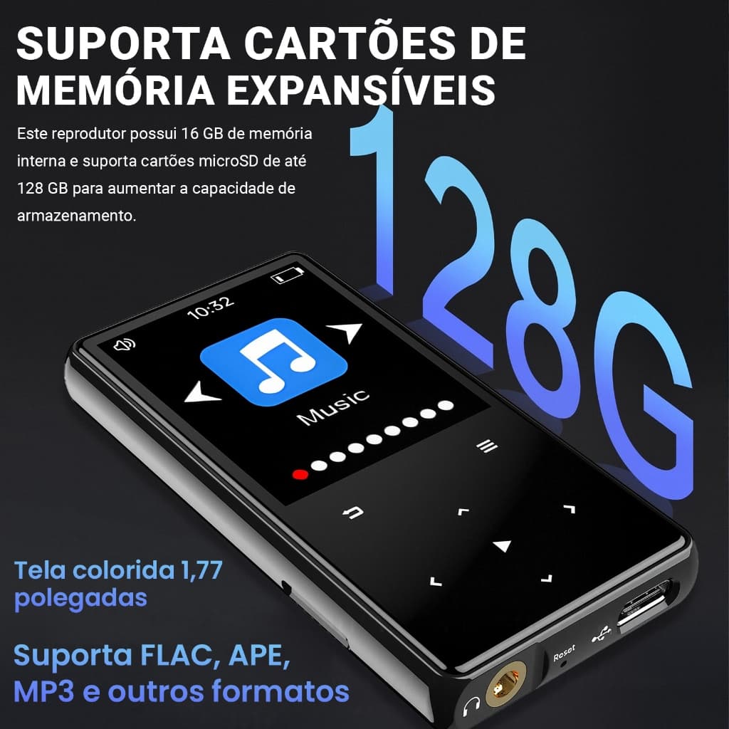 MP3 Player HIFI ,Leitor de MP3 Bluetooth 5.0-16GB+Expansíve 128GB Som HiFi | Tela 1,77" Leve e Compacto,Voz book Leitor