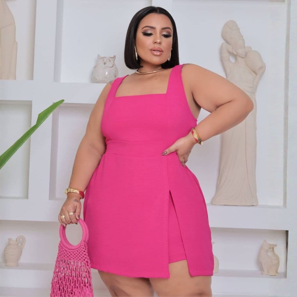 Vestido Macaquinho De Alça Short Saia Plus Size Feminino Elegante G1 Verão Duna Envio Imediato