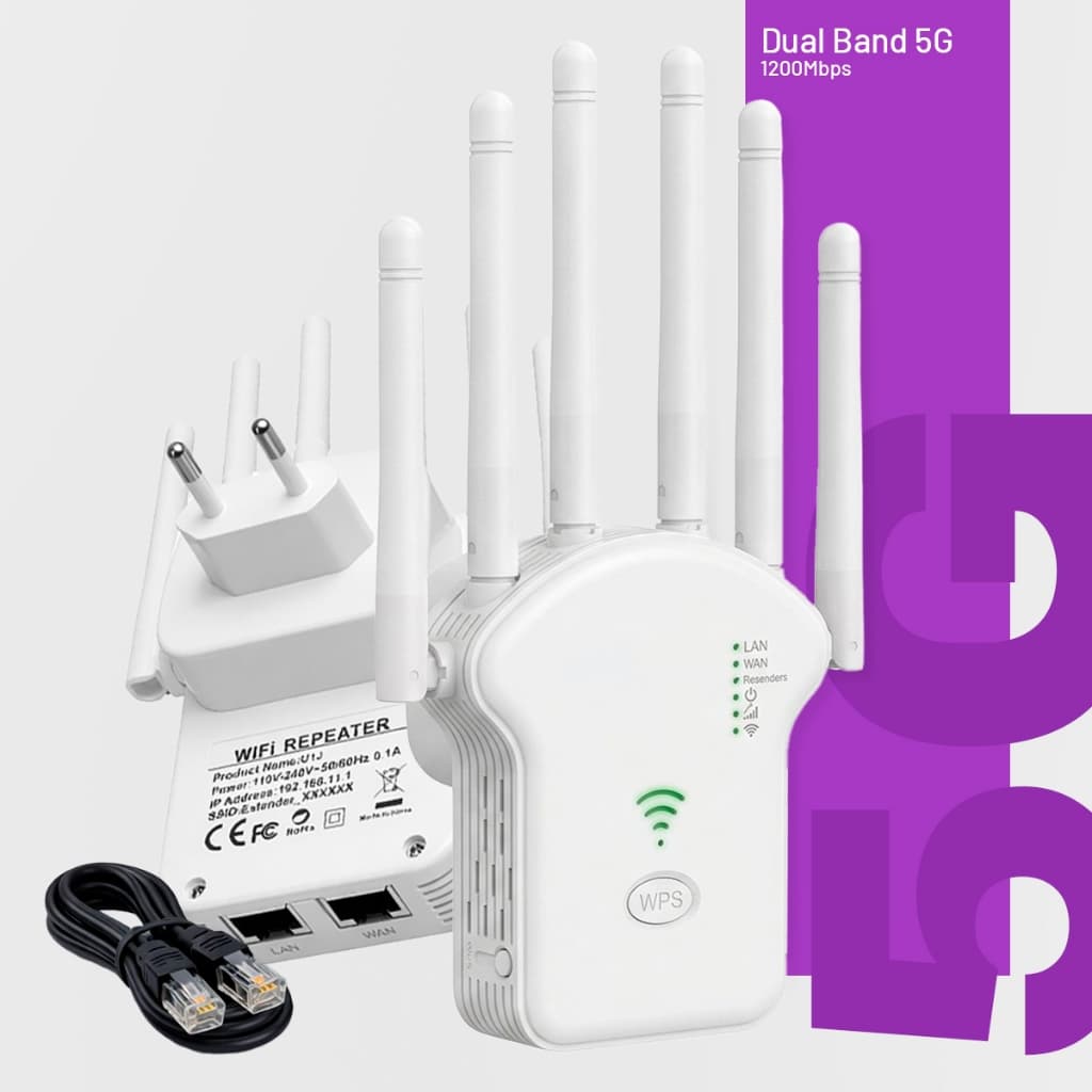 Repetidor De Sinal Wifi 5G Amplificador Roteador Turbo 5Ghz Wireless Potente Longo Alcance Tomada Bivolt 1200mbps