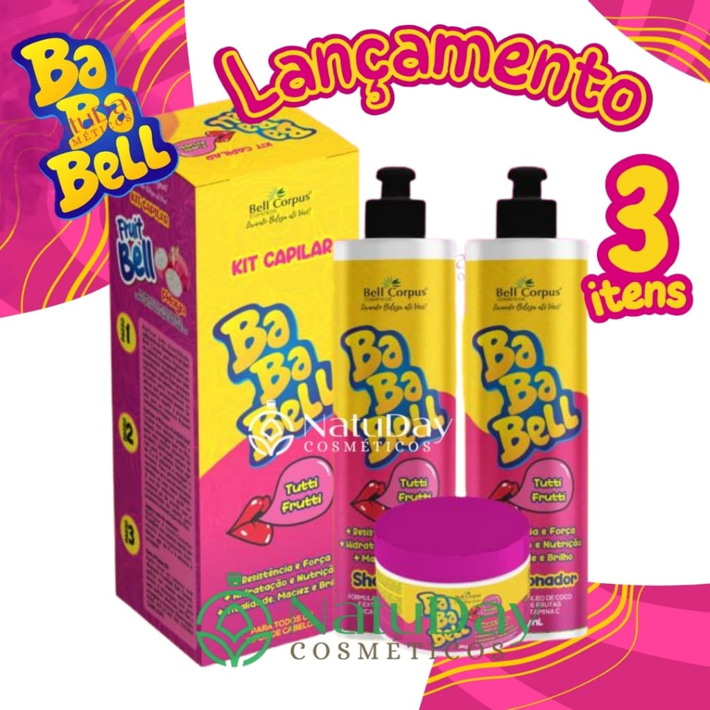 Kit Capilar Bababell Cheiro de Chiclete Tutti frutti / Uva / Melancia (Com 3 Itens) Bell Corpus