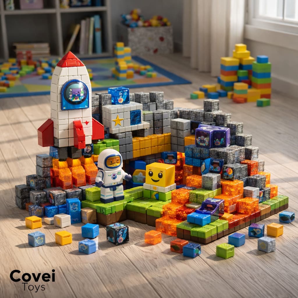 Blocos Magnéticos de Montar 96 a 384 Peças Construção Infantil 96/148/192/296/384 Peças