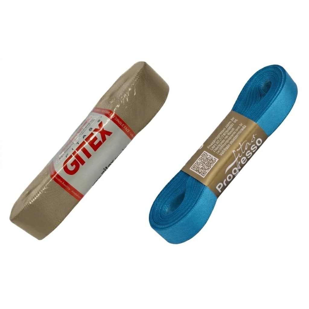 Kit COMPRE 10 LEVE 13 Fitas de Cetim N02 10/11mm x 10m Cor Turquesa e Kaqui