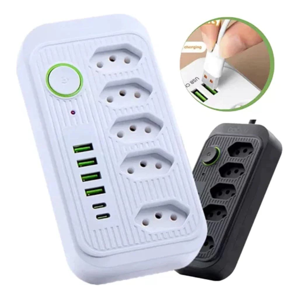 Extensão Tomadas com USB e TypeC Universal Bivolt 110v/220v 2500W Power 2m Filtro De Linha Segurança