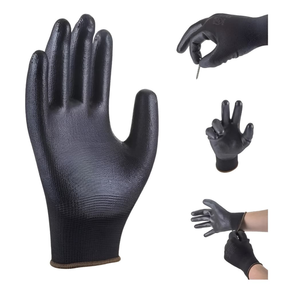 Kit 30 Luva De Segurança Multitato Tatil Banhada Luva Pu Black P M G GG Mecanico Pedreiro Eletricist