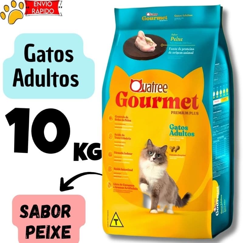 Ração Quatree Gourmet Alimento Gatos Adultos sabor Peixe 10,1kg