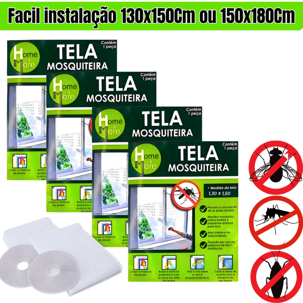 Tela Mosquito Mosquiteiro 150x180cm 130x150cm Velcro Adesivo Janela poderoso contra Insetos