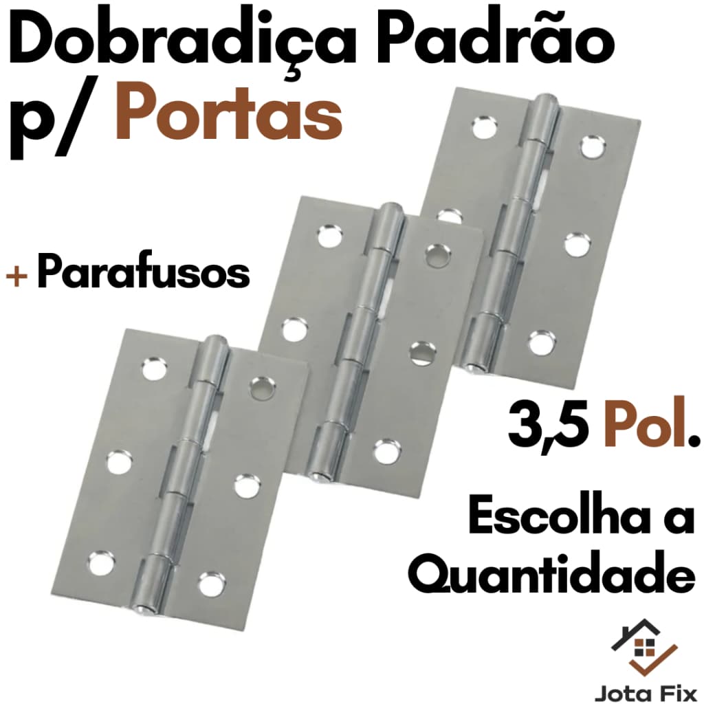 Dobradiça para porta de Madeira Kit 3 Dobradiças Zincada 3.1/2"" 3,5 pol com Parafuso