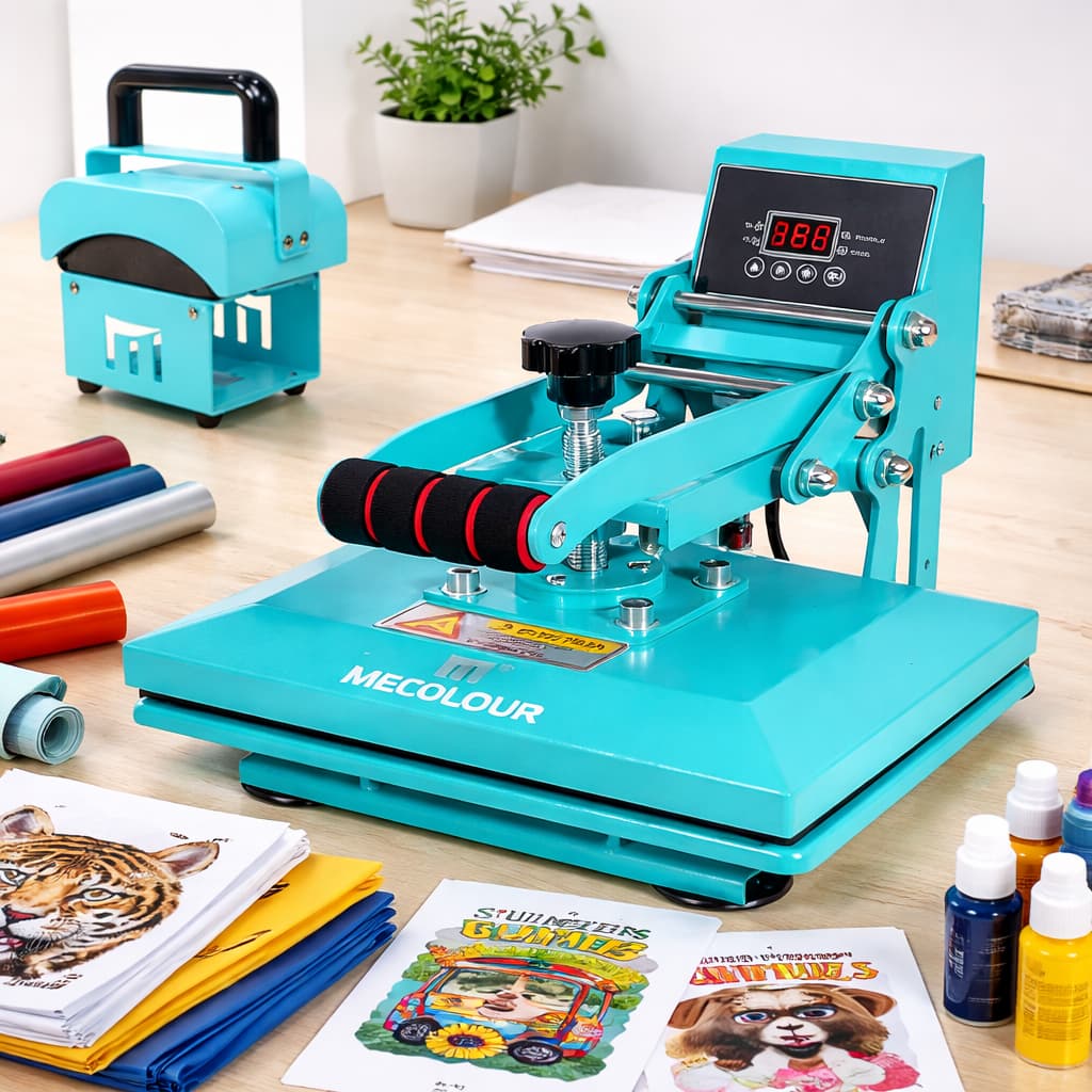 Prensa Térmica 2 em 1 MECOLOUR Plana e Bonés 23x30cm Sublimação A4 110/220V