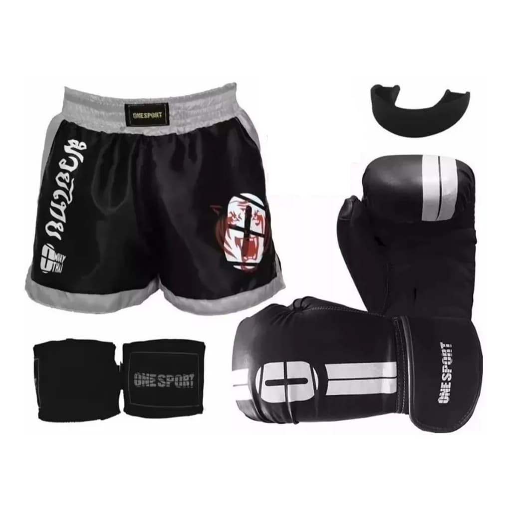 Kit Boxe Muay Thai Masculino e Feminimo Short + bandagem 2,5mts + Bucal + Luva Boxe