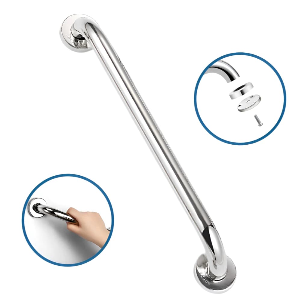 Barra Apoio 40 cm 50 cm a 60 cm Antiqueda Inox Banheiro Escada Corrimão Acessibilidade Suporte Idosos Alça PCD