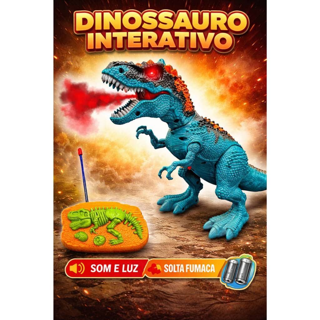 Dinossauro Controle Remoto T-Rex Anda Solta Fumaça Luz e Som/ Brinquedo infantil
