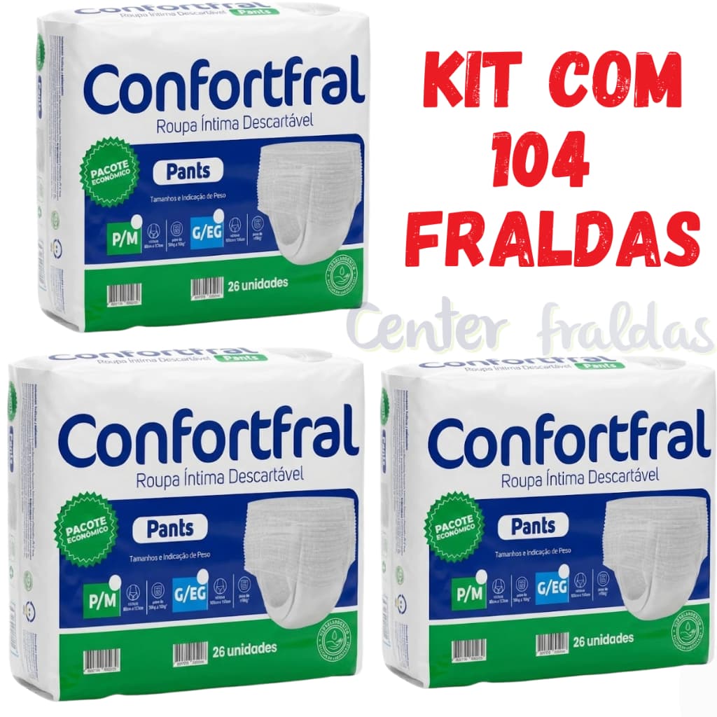 KIT 4 PACOTES DE FRALDAS CALÇA ADULTO PACOTÃO 2 LINHA GERIÁTRICA CONFORTFRAL