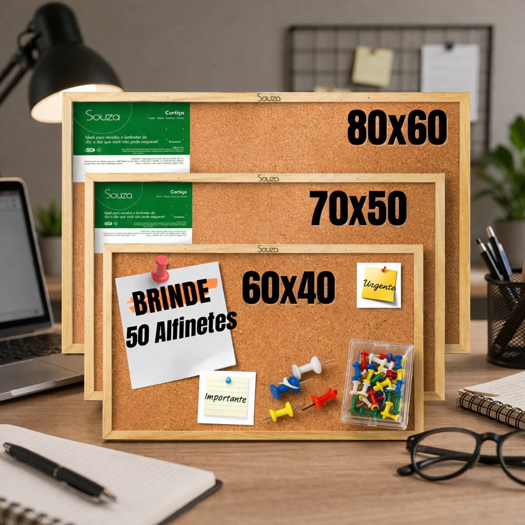 Quadro Lousa Cortiça com Tachinhas Avisos Recados Quadro de Avisos Anotações Estudo Diversas Medidas + Alfinete