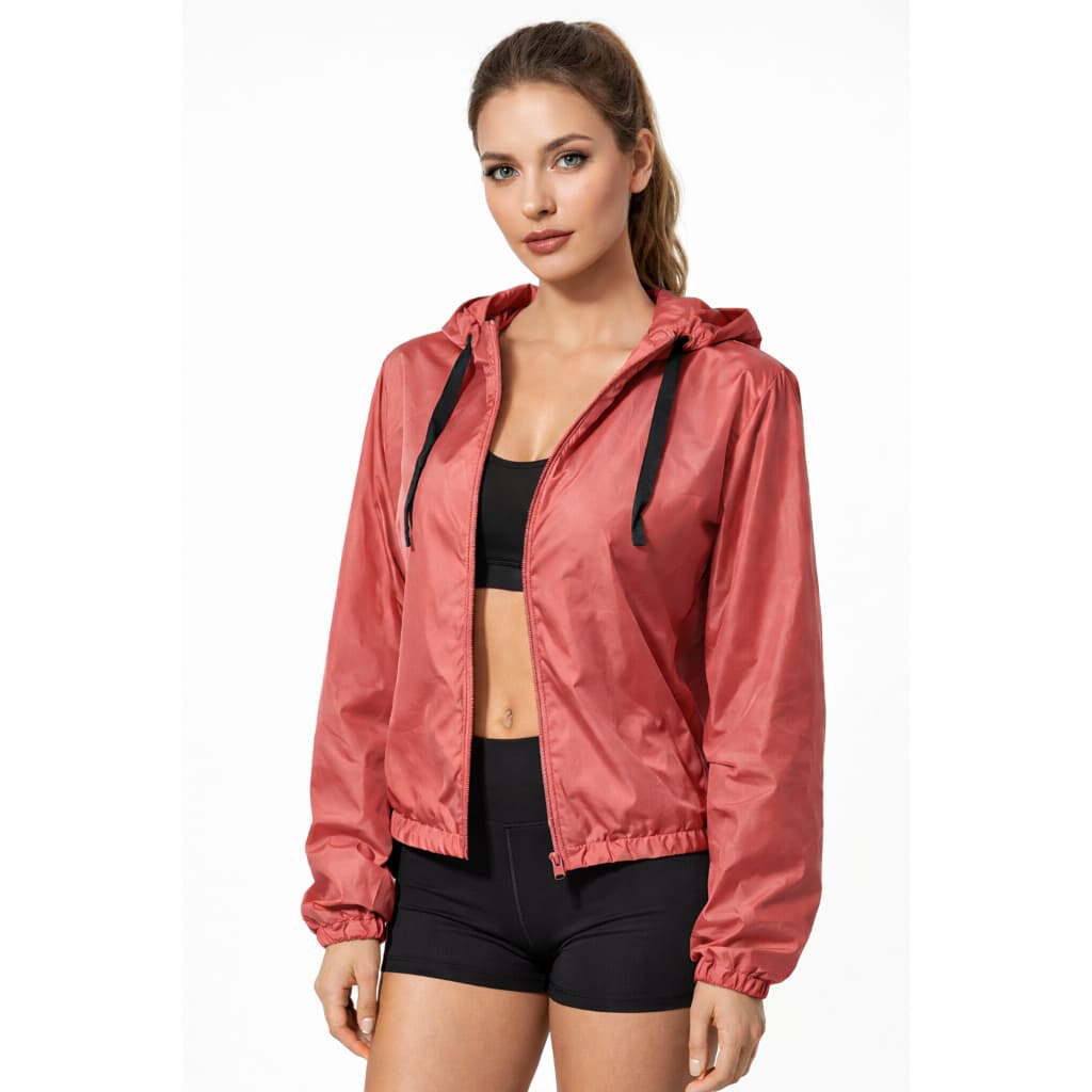 Jaqueta Feminina Corta Vento Liso C/ Capuz Sem Estampa Blusa Agasalho Resistente à Água