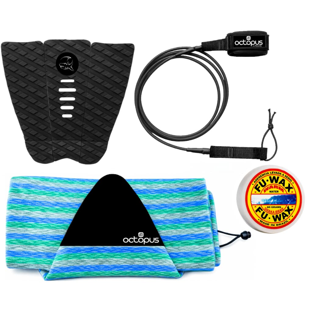 Kit Leash Surf 6´ + Deck Prancha Surf + Capa Toalha + Fu Wax